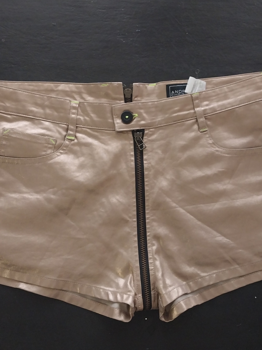 Andrew Christian Metallic Taupe Front-Zip Shorts Mens Club Wear